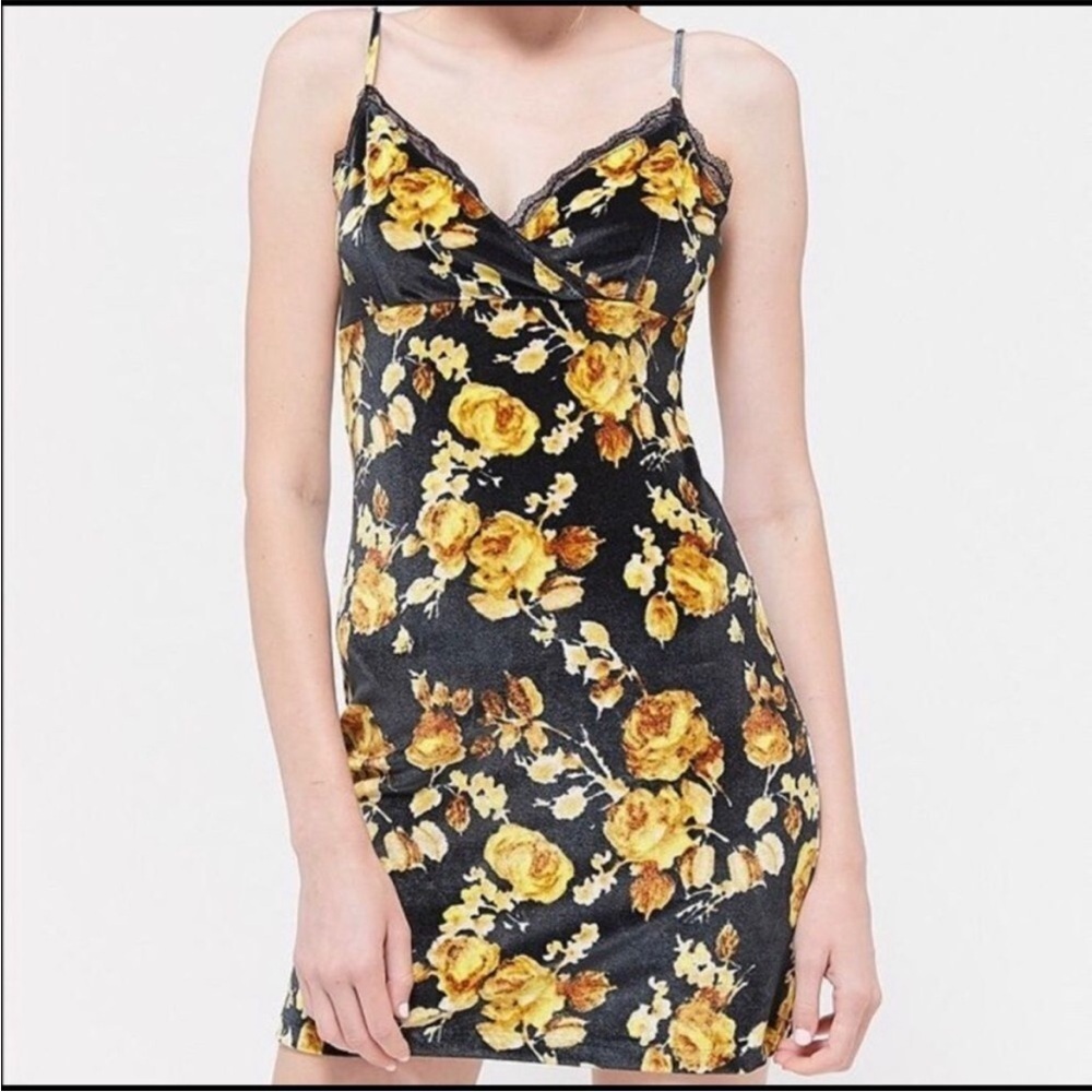 Urban outfitters crushed velvet floral spaghetti strap mini dress